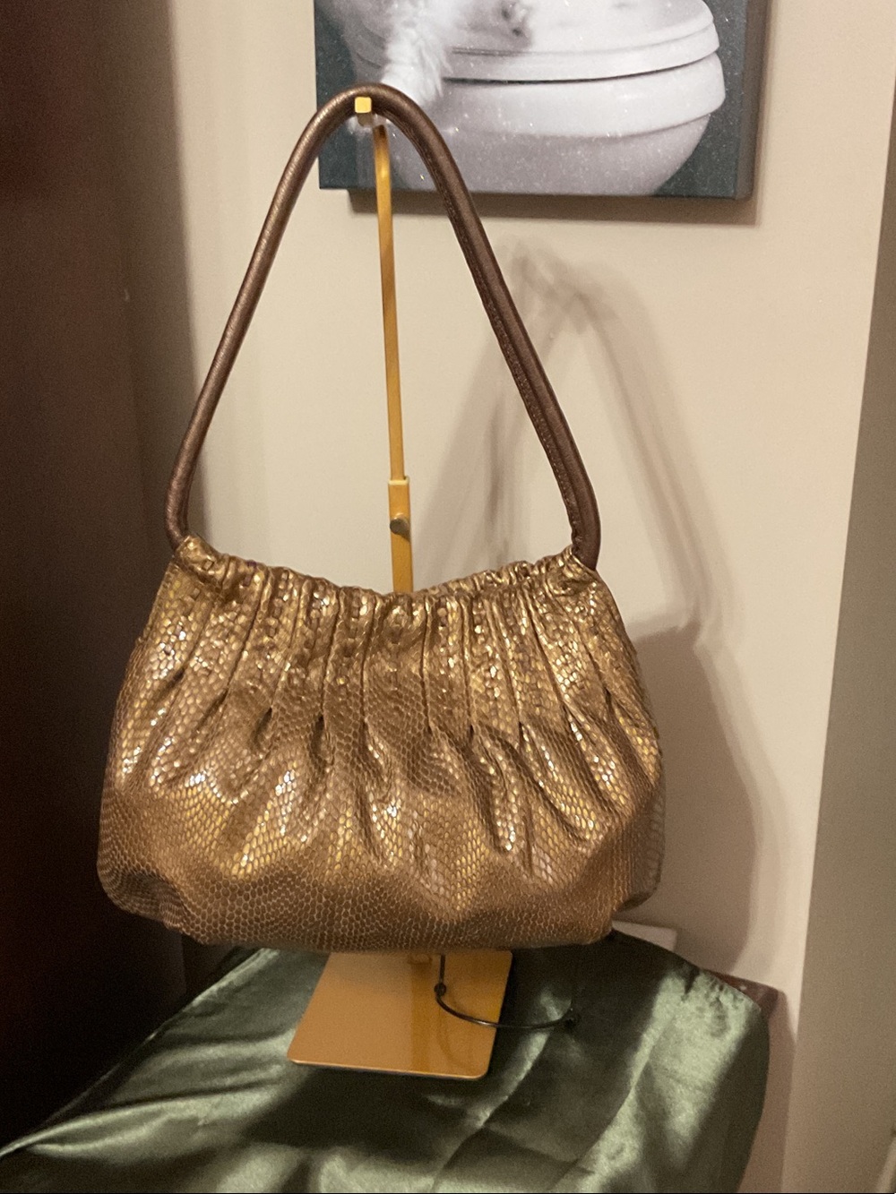 Brighton Gold Textured Shoulder Bag with Brown Strap